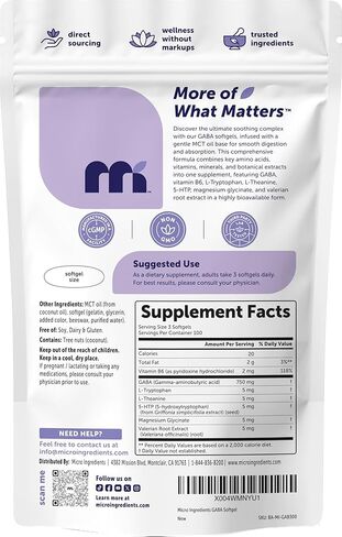Micro Ingredients GABA 750 mg with MCT Oil, 300 Softgels | Gamma Aminobutyric Acid with Vitamin B6, 5-HTP, L-Theanine, L-Tryptophan & Magnesium Glycinate | Non-GMO, cGMP Manufactured in Saudi Arabia