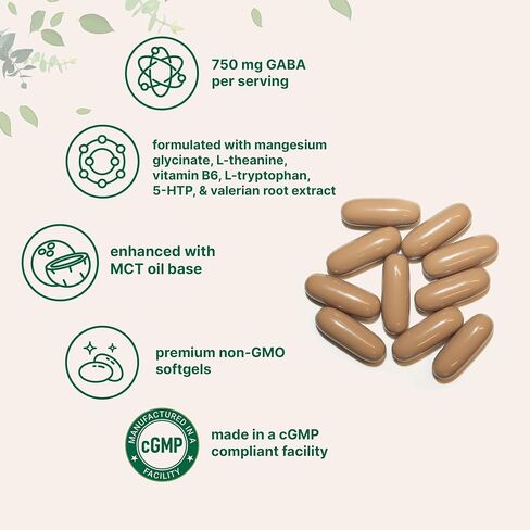 Micro Ingredients GABA 750 mg with MCT Oil, 300 Softgels | Gamma Aminobutyric Acid with Vitamin B6, 5-HTP, L-Theanine, L-Tryptophan & Magnesium Glycinate | Non-GMO, cGMP Manufactured in Saudi Arabia