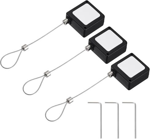 PATIKIL 3.3ft (1M) Retractable Remote Control Cable Tether 1.5N, 3PCS Remote Control Security Lanyard Lock Adjustable Locking Leash with Cap for TV Phone Tablets Showroom, Black in Saudi Arabia