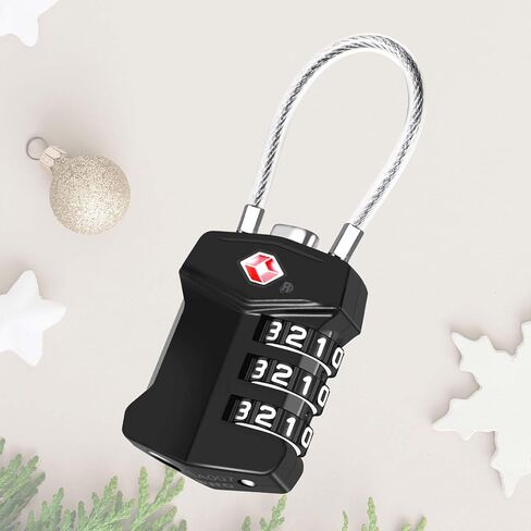 TSA Approved Travel Luggage Locks, Cable Combination Lock Alloy, Metal Keyless 3-Digit Padlocks, Weatherproof Accepted Padlock for Gym Locker, Golf Bag Case, Backpack, Black in Saudi Arabia