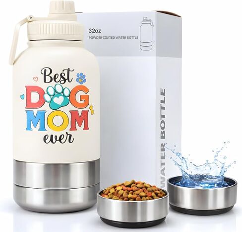 Dog Mom Mothers Day Gifts, Dog Mothers Day Gifts from Dogs for Dogmom, Stainless Steel Water Bottle with Detachable Dog's Bowls, Cute Dogs Mom Water Bottle for Walks and Hiking in Saudi Arabia