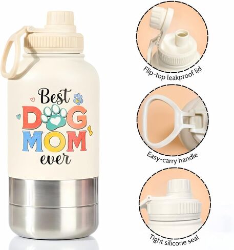Dog Mom Mothers Day Gifts, Dog Mothers Day Gifts from Dogs for Dogmom, Stainless Steel Water Bottle with Detachable Dog's Bowls, Cute Dogs Mom Water Bottle for Walks and Hiking in Saudi Arabia