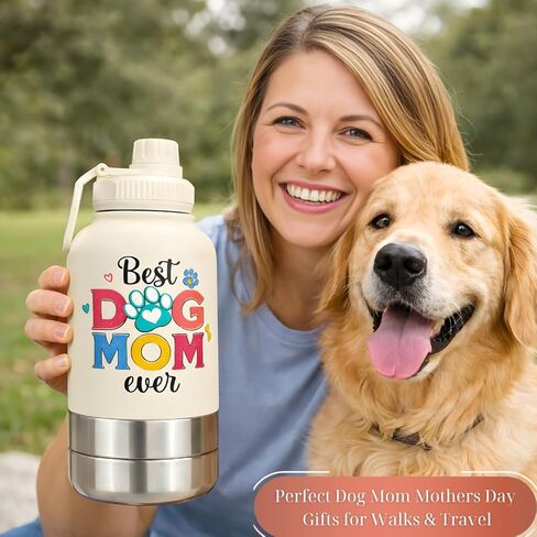 Dog Mom Mothers Day Gifts, Dog Mothers Day Gifts from Dogs for Dogmom, Stainless Steel Water Bottle with Detachable Dog's Bowls, Cute Dogs Mom Water Bottle for Walks and Hiking in Saudi Arabia