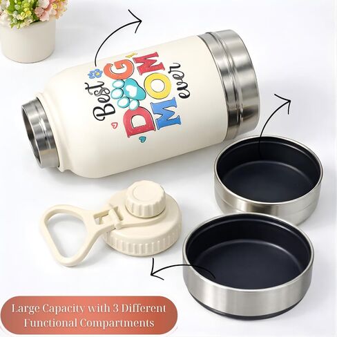 Dog Mom Mothers Day Gifts, Dog Mothers Day Gifts from Dogs for Dogmom, Stainless Steel Water Bottle with Detachable Dog's Bowls, Cute Dogs Mom Water Bottle for Walks and Hiking in Saudi Arabia