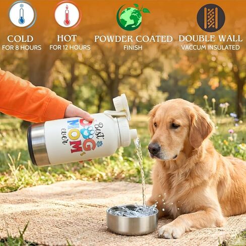 Dog Mom Mothers Day Gifts, Dog Mothers Day Gifts from Dogs for Dogmom, Stainless Steel Water Bottle with Detachable Dog's Bowls, Cute Dogs Mom Water Bottle for Walks and Hiking in Saudi Arabia