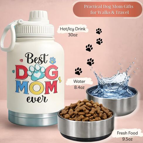 Dog Mom Mothers Day Gifts, Dog Mothers Day Gifts from Dogs for Dogmom, Stainless Steel Water Bottle with Detachable Dog's Bowls, Cute Dogs Mom Water Bottle for Walks and Hiking in Saudi Arabia