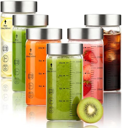 Glass Juice Bottles 16 Oz, Wide Mouth Reusable Clear Glass Water Bottles with Graduations 100% Leak Proof Stainless Steel Lids, BPA Free, Fits in Cup Holder Juice Containers Set of 4 in Saudi Arabia