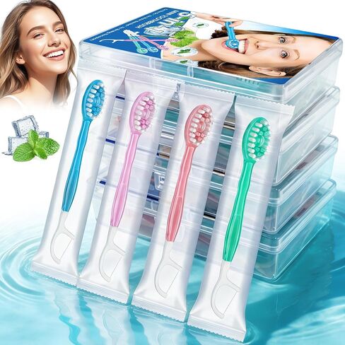 EASICUTI 40PCS/4 Boxes Disposable Toothbrushes with Toothpaste, Floss, Pick & Tongue Scraper, Bulk Travel Oral Care Set for Adults, Kids, Camping, Work in Saudi Arabia