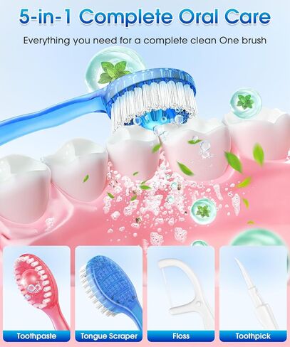 EASICUTI 40PCS/4 Boxes Disposable Toothbrushes with Toothpaste, Floss, Pick & Tongue Scraper, Bulk Travel Oral Care Set for Adults, Kids, Camping, Work in Saudi Arabia