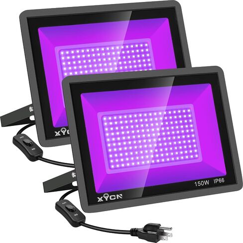 XYCN 4 حزمة 200 واط LED أضواء سوداء فيضانات، 395 نانومتر إلى 405 نانومتر الأشعة فوق البنفسجية في الهواء الطلق ضوء أسود عالي الطاقة مع قابس، IP66 مقاوم للماء ضوء أسود كبير لتوهج مساحة كبيرة للحفلات، الهالوين in Kuwait