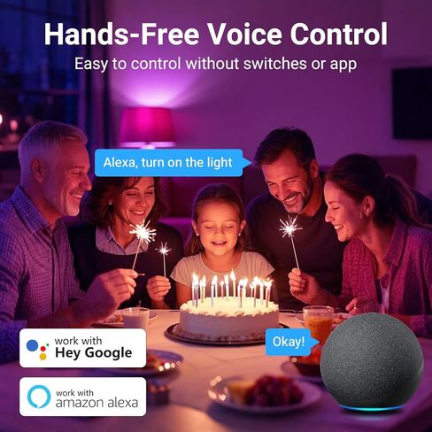 TJOY 4 Pack Smart Light Bulbs, Bluetooth WiFi Led Bulb Work with Alexa &Google Assistant, RGB Color Changing Alexa Bulbs, Music Sync, 2700K-6500K, 9W(60W Equivalent), A19 E26 800LM, 2.4Ghz WiFi only in Saudi Arabia