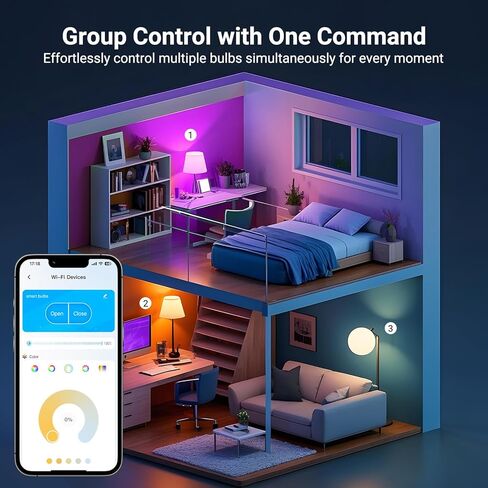 TJOY 4 Pack Smart Light Bulbs, Bluetooth WiFi Led Bulb Work with Alexa &Google Assistant, RGB Color Changing Alexa Bulbs, Music Sync, 2700K-6500K, 9W(60W Equivalent), A19 E26 800LM, 2.4Ghz WiFi only in Saudi Arabia