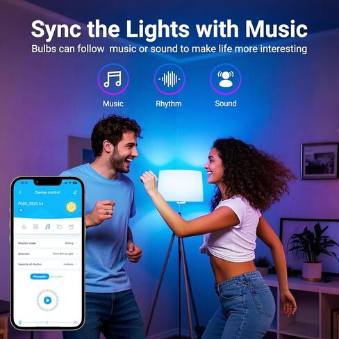 TJOY 4 Pack Smart Light Bulbs, Bluetooth WiFi Led Bulb Work with Alexa &Google Assistant, RGB Color Changing Alexa Bulbs, Music Sync, 2700K-6500K, 9W(60W Equivalent), A19 E26 800LM, 2.4Ghz WiFi only in Saudi Arabia