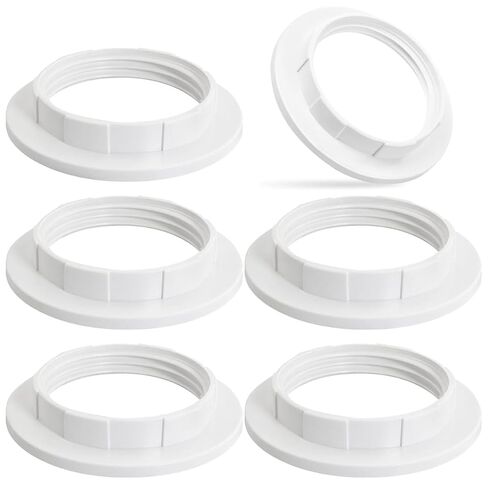 Lamp Shade Adapter Ring, White Light Socket Ring, Retaining Rings for E26/E27 Sockets Standard Base Lamp Holder, Lamp Socket Replacement Parts (OD 58mm/ID 38mm, Fits 1-1/2" Threads)-6PCS (White) in Saudi Arabia