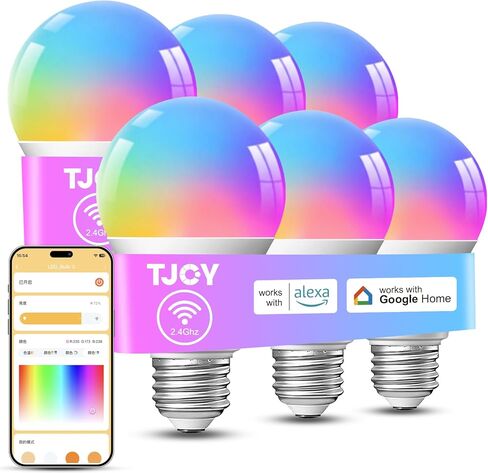 TJOY 4 Pack Smart Light Bulbs, Bluetooth WiFi Led Bulb Work with Alexa &Google Assistant, RGB Color Changing Alexa Bulbs, Music Sync, 2700K-6500K, 9W(60W Equivalent), A19 E26 800LM, 2.4Ghz WiFi only in Saudi Arabia