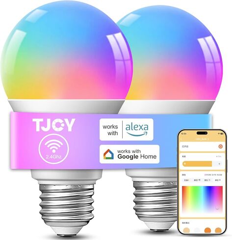 TJOY 4 Pack Smart Light Bulbs, Bluetooth WiFi Led Bulb Work with Alexa &Google Assistant, RGB Color Changing Alexa Bulbs, Music Sync, 2700K-6500K, 9W(60W Equivalent), A19 E26 800LM, 2.4Ghz WiFi only in Saudi Arabia