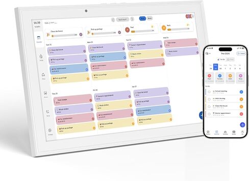 التقويم الرقمي الإلكتروني ومخطط المهام الروتينية بشاشة تعمل باللمس على الحائط 3 أوضاع للمشاركة العائلية - متضمنة على الحائط، تابلت تقويم منزلي بشاشة تعمل باللمس واي فاي ذكي كهربائي للثلاجة (أبيض ممتاز، 10.1 بوصة) in Saudi Arabia
