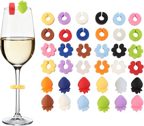 36Pcs Wine Glass Charms Tags, Silicone Drink Markers for Stem Glass, Multicolored Drink Identifiers Tags for Cups for Weddings Birthday Bar Parties in Saudi Arabia