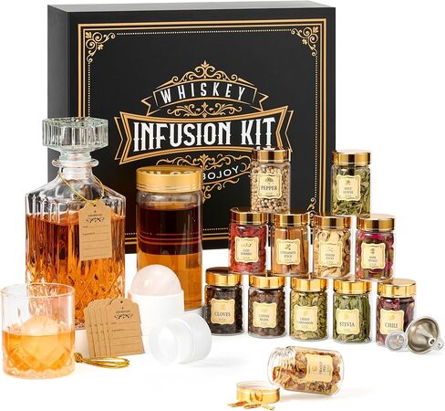 مجموعة هدايا ComboJoy Whisky Infusion Kit للرجال - 12 مكونًا طبيعيًا، الدورق، وعاء التسريب، الزجاج، قالب الثلج - مجموعة منقوع الويسكي والبوربون والروم والكوكتيل من أجله، والأب، والزوج in Saudi Arabia