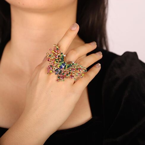 Jumwrit Boho Big Crystal Butterfly Ring Sparkling Rhinestone Knuckle Ring Statement Wrap Vintage Finger Ring Adjustable Open Band Ring Wedding Party Cocktail Jewelry for Women in Saudi Arabia