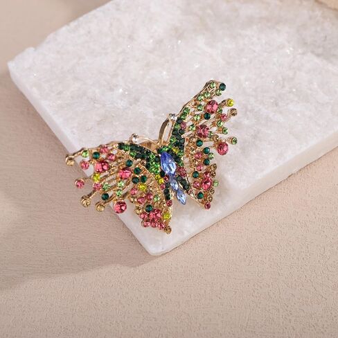 Jumwrit Boho Big Crystal Butterfly Ring Sparkling Rhinestone Knuckle Ring Statement Wrap Vintage Finger Ring Adjustable Open Band Ring Wedding Party Cocktail Jewelry for Women in Saudi Arabia