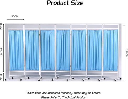 Mobile Medical Privacy Screen, 3/4/5/6/7/8 Panels, Portable Room Divider with Wheels, 1.8M High Foldable Room Divider for Hospital/Office/Beauty Salon (Color:Blue, Size:8 in Saudi Arabia