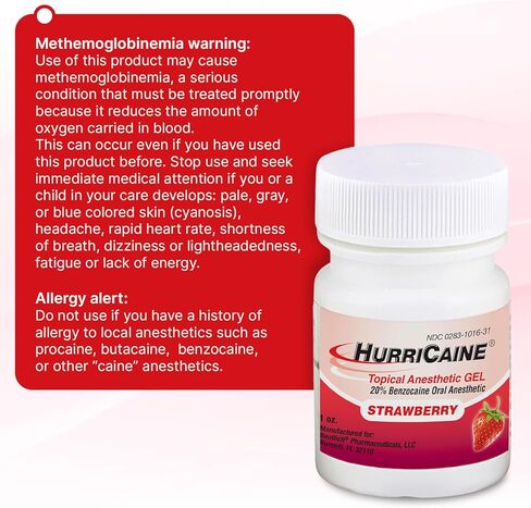 HurriCaine Topical Anesthetic Gel 1oz – Fast-Acting 20% Benzocaine for Temporary Relief of Minor Mouth Irritation Caused by Canker Sores, Dental Procedures & More - OTC, Dye-Free Formula - Strawberry in Saudi Arabia