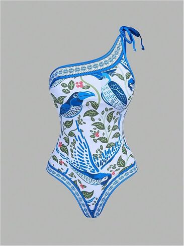 Floerns Women's Tropical One Piece Swimsuit Knot One Shoulder Bathing Suit with Cover Up Skirt in Saudi Arabia