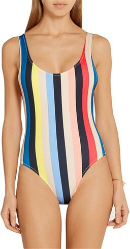 Womens One-Piece Beachwear Colorful Stripe High Cut Backless Swimsuit in Saudi Arabia