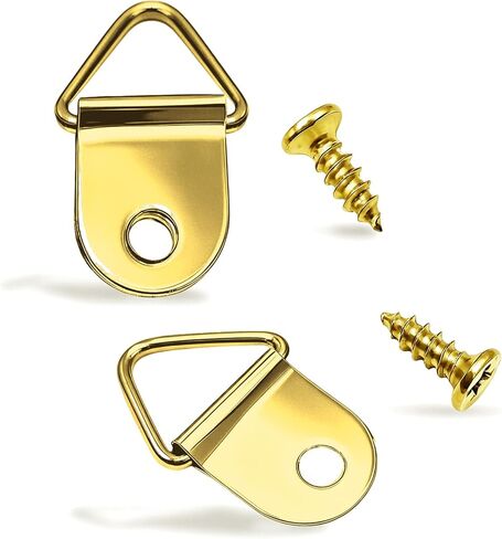 100Sets Steel Picture Hangers with Screws Small Triangle Ring Picture Hangers Single Hole Hooks Light Duty D Rings Accessories for Paintings Clock Mirror Artwork Photos Frame (Gold) in Saudi Arabia