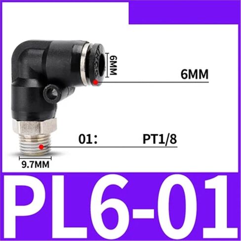 PL black pneumatic quick connector 4mm-12mm hose connector outer diameter 1/8" 1/4" 3/8" 1/2" elbow plug-in connector(PL6-01) in Saudi Arabia