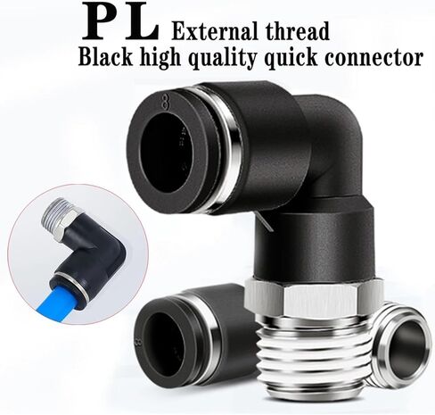 PL black pneumatic quick connector 4mm-12mm hose connector outer diameter 1/8" 1/4" 3/8" 1/2" elbow plug-in connector(PL6-01) in Saudi Arabia