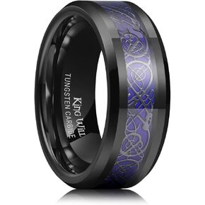King Will DRAGON Men Tungsten Carbide Ring 8mm Silver/Blue/Black Celtic Dragon Wedding Band Polish Finish in Saudi Arabia