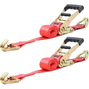 طقم ربط السيارة عالي التحمل من BoxerTool مع مزلاج أمان على شكل حرف J - قوة كسر 10000 رطل - حمل عمل 3333 رطل - حزام أحمر ممتاز 2 بوصة × 114 بوصة (4 عبوات) in Kuwait