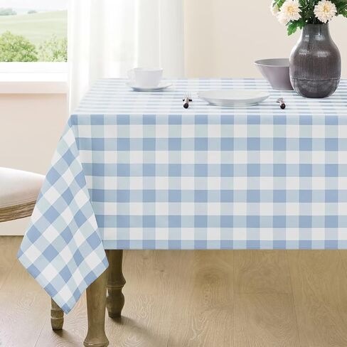 Checkered Tablecloth Rectangle Gingham Table Cloths Waterproof Wrinkle Free Buffalo Plaid Table Covers Washable for Dining, Parties & Outdoor Picnic(Light Blue,52"×70") in Saudi Arabia