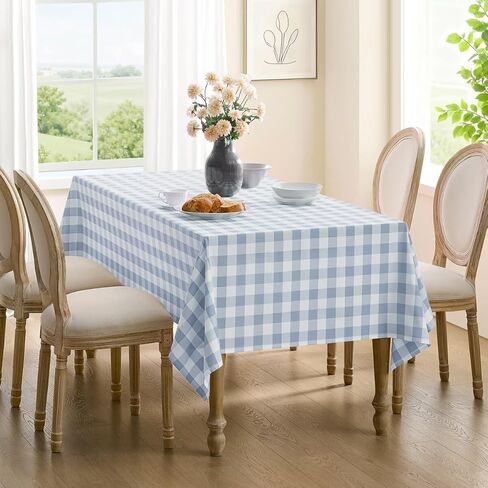 Checkered Tablecloth Rectangle Gingham Table Cloths Waterproof Wrinkle Free Buffalo Plaid Table Covers Washable for Dining, Parties & Outdoor Picnic(Light Blue,52"×70") in Saudi Arabia