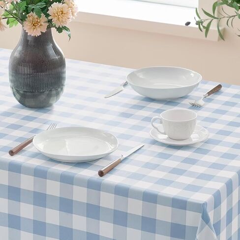 Checkered Tablecloth Rectangle Gingham Table Cloths Waterproof Wrinkle Free Buffalo Plaid Table Covers Washable for Dining, Parties & Outdoor Picnic(Light Blue,52"×70") in Saudi Arabia