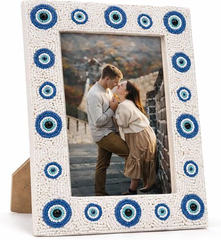 Folkulture Picture Frame | Stylish Marble Resin Unique 4x6 Photo Frame | Modern Wall Decor - Aesthetic Birthday Gift | Fall Orange & White Creative Photo Frame | Boho Living Room Home Decor in Saudi Arabia