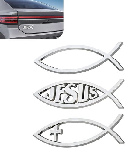 3 PCS Jesus Fish Car Emblem, 3D ABS Jesus Christian Fish Symbol Badge Sticker, 5.5"x1.8" Faith Religious Metal Badge Decal, Universal Decoration for Car Laptops Window (Silver) in Saudi Arabia