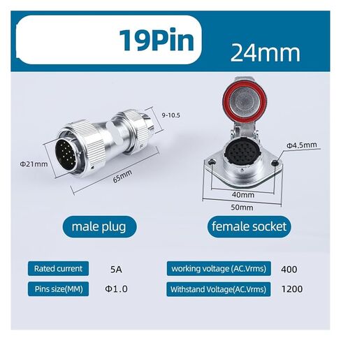 1Set/5Sets Waterproof IP67 Cable Circular Connector 2-19Pin(19Pin,1Set) in Saudi Arabia