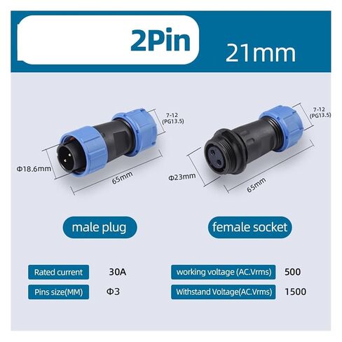 1/5 Set of connectors Waterproof IP68 Male and Female(Hsp21-2Pin,1Set) in Saudi Arabia