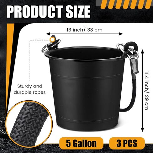 Leinuosen 3 Pack 5 Gallon Rope Handle Bucket Heavy-Duty Plastic Storage Bucket Container with Rope Handles Organization Storage Tub for Boat Fishing Cleaning Indoor Outdoor in Saudi Arabia