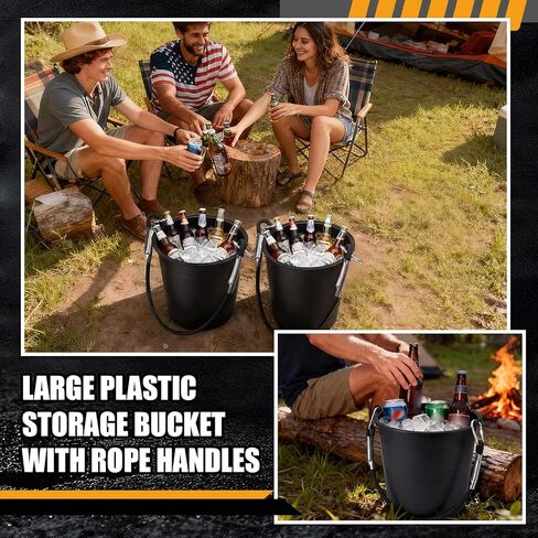Leinuosen 3 Pack 5 Gallon Rope Handle Bucket Heavy-Duty Plastic Storage Bucket Container with Rope Handles Organization Storage Tub for Boat Fishing Cleaning Indoor Outdoor in Saudi Arabia