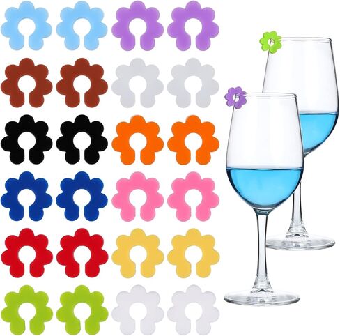 24 Pcs Wine Glass Charms Reusable Wine Markers for Glasses Silicone Drink Markers Tags for Cup, Beer Bottle, Mug, Jar, Cocktail Glass Bar Birthday Party, Christmas, Carnivals, Wedding in Saudi Arabia