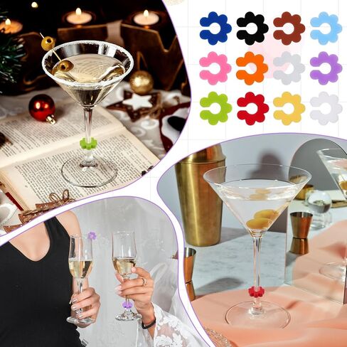 24 Pcs Wine Glass Charms Reusable Wine Markers for Glasses Silicone Drink Markers Tags for Cup, Beer Bottle, Mug, Jar, Cocktail Glass Bar Birthday Party, Christmas, Carnivals, Wedding in Saudi Arabia