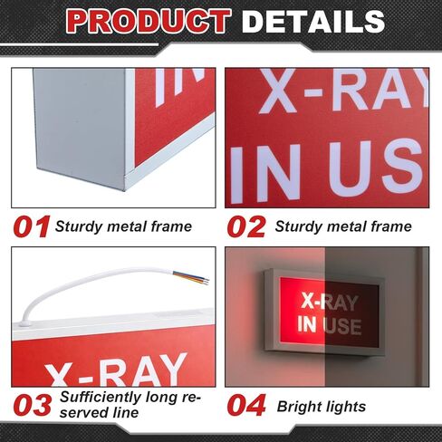 X-RAY IN USE LED Radiation Warning Sign Xray Lamp Wall Mount Sign Easy Install Warning Metal Case with Plastic Front 11-1/2" x 7-1/4" x 2-1/2"h for Radiation Room Light up 120 Vac Hardwired in Saudi Arabia