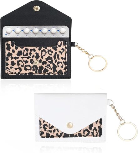 2 Packs Birth Control Pill Case Sleeve Packet, 4.3 X 3 Inch PU Leather Wallet Birth Control Pill Case Holder with Key Ring for Pill Card Organizer in Saudi Arabia