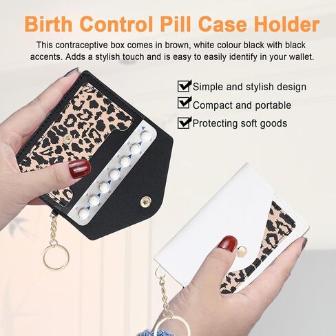2 Packs Birth Control Pill Case Sleeve Packet, 4.3 X 3 Inch PU Leather Wallet Birth Control Pill Case Holder with Key Ring for Pill Card Organizer in Saudi Arabia