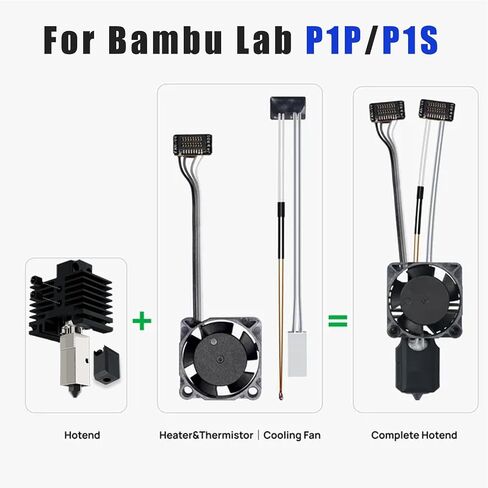 JUUPINE الكل في واحد، طرف ساخن مخصص P1/P1P مُجمَّع بالكامل مع مروحة تبريد لطابعة Bambu Lab P1/P1P ثلاثية الأبعاد، بما في ذلك الثرمستور، وسخان السيراميك، وفوهة فولاذية صلبة مقاس 0.4 مم، وكتلة التسخين. in Kuwait