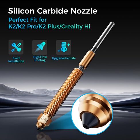 فوهة كربيد السيليكون Creality x Phaetus، فوهة مطورة لطابعات K2/K2 Pro/K2 Plus/Creality Hi ثلاثية الأبعاد، طباعة عالية التدفق، مقاومة قوية للتآكل، 0.6 مم، قطعة واحدة in Saudi Arabia